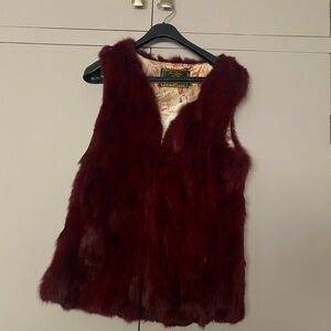 Burgundy color rabbit fur vest with silk lining